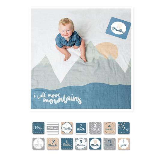 Lulujo 1st Year Blanket & Milestone Card Gift Set (I Will Move Mountains)