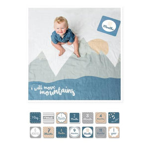 Lulujo 1st Year Blanket & Milestone Card Gift Set (I Will Move Mountains)