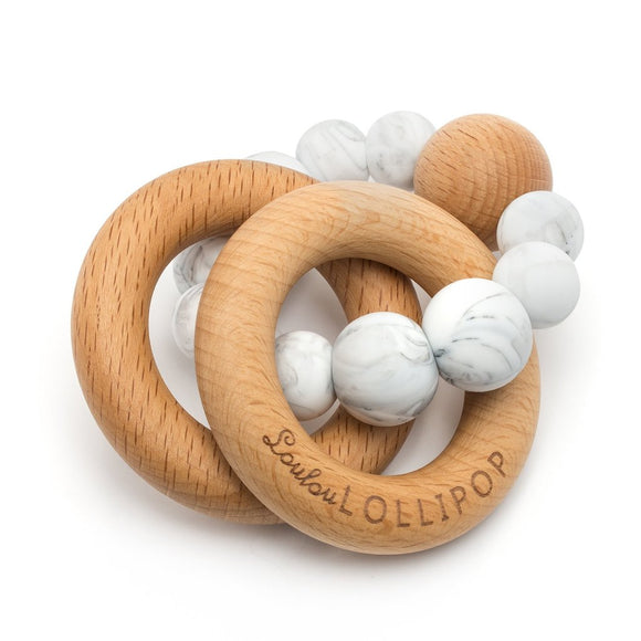 Loulou Lollipop Bubble Silicon and Wood Teether- Marble