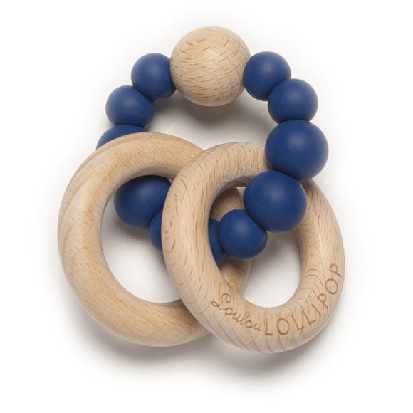 Loulou Lollipop Bubble Silicon and Wood Teether- True Blue