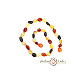 15” multi-coloured Amber Necklace- Shiny oval