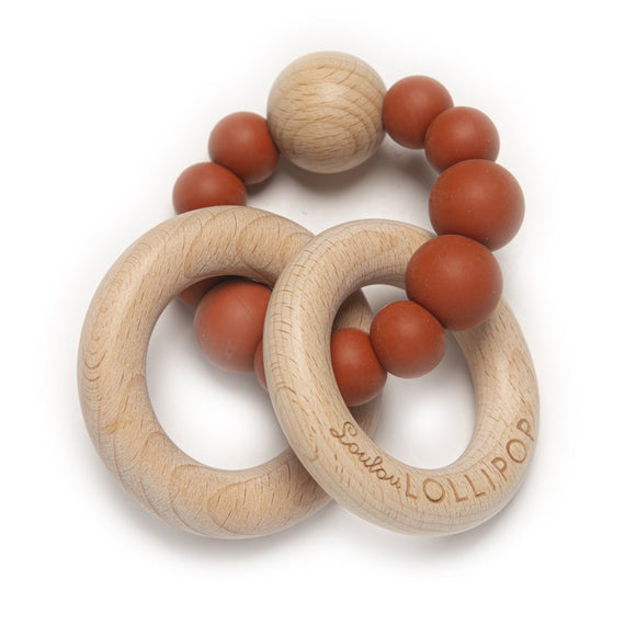 Loulou Lollipop Bubble Silicon and Wood Teether- Rust